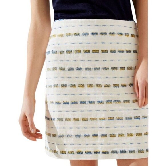 Loft Women's White Cotton Blend Striped Boucle Skirt SIZE-14 - Picture 2 of 8